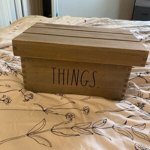Rae Dunn Natural Wooden Box with 'Things' Text